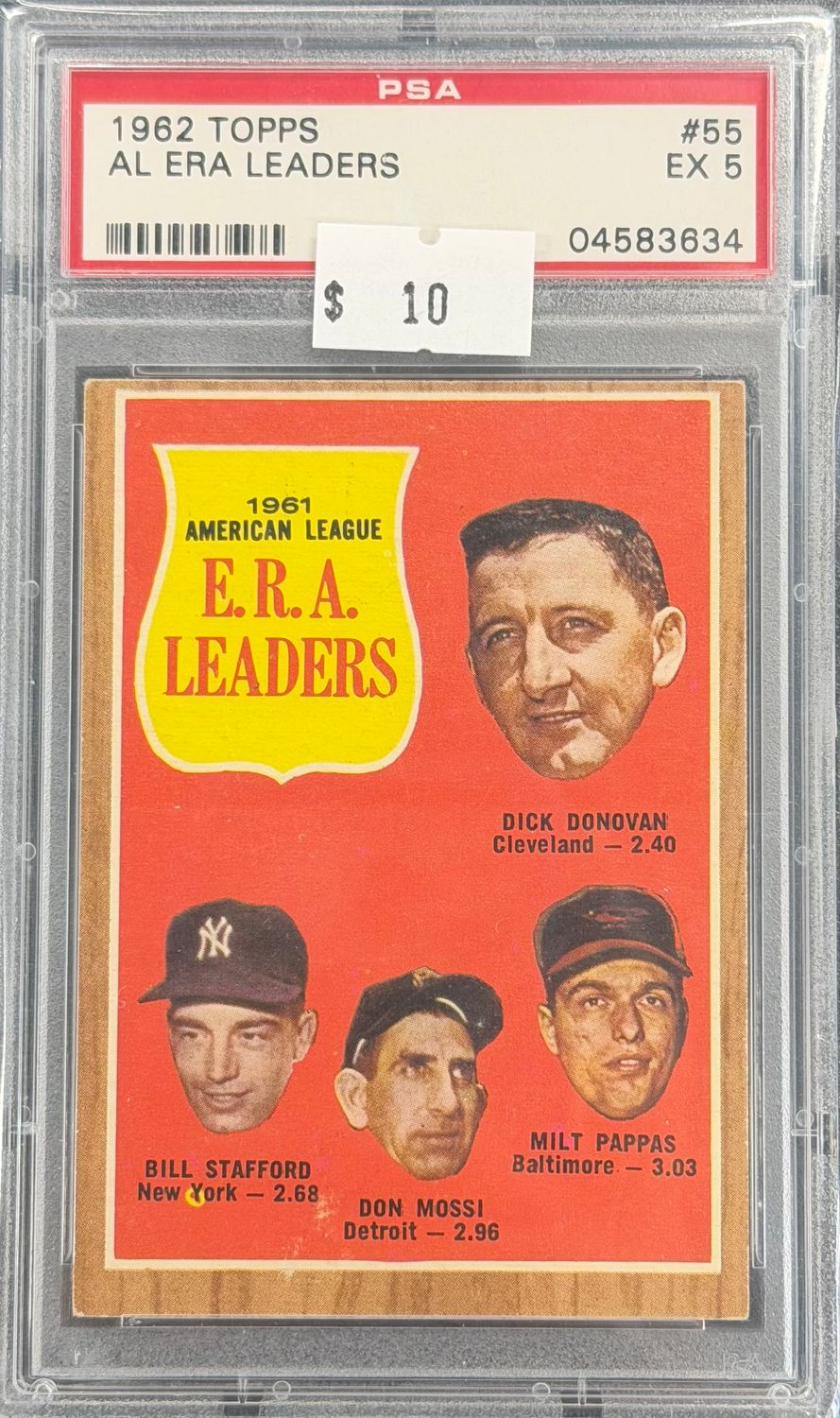 1962 Topps AL ERA Leaders #55 PSA 5 (EX) #04583634