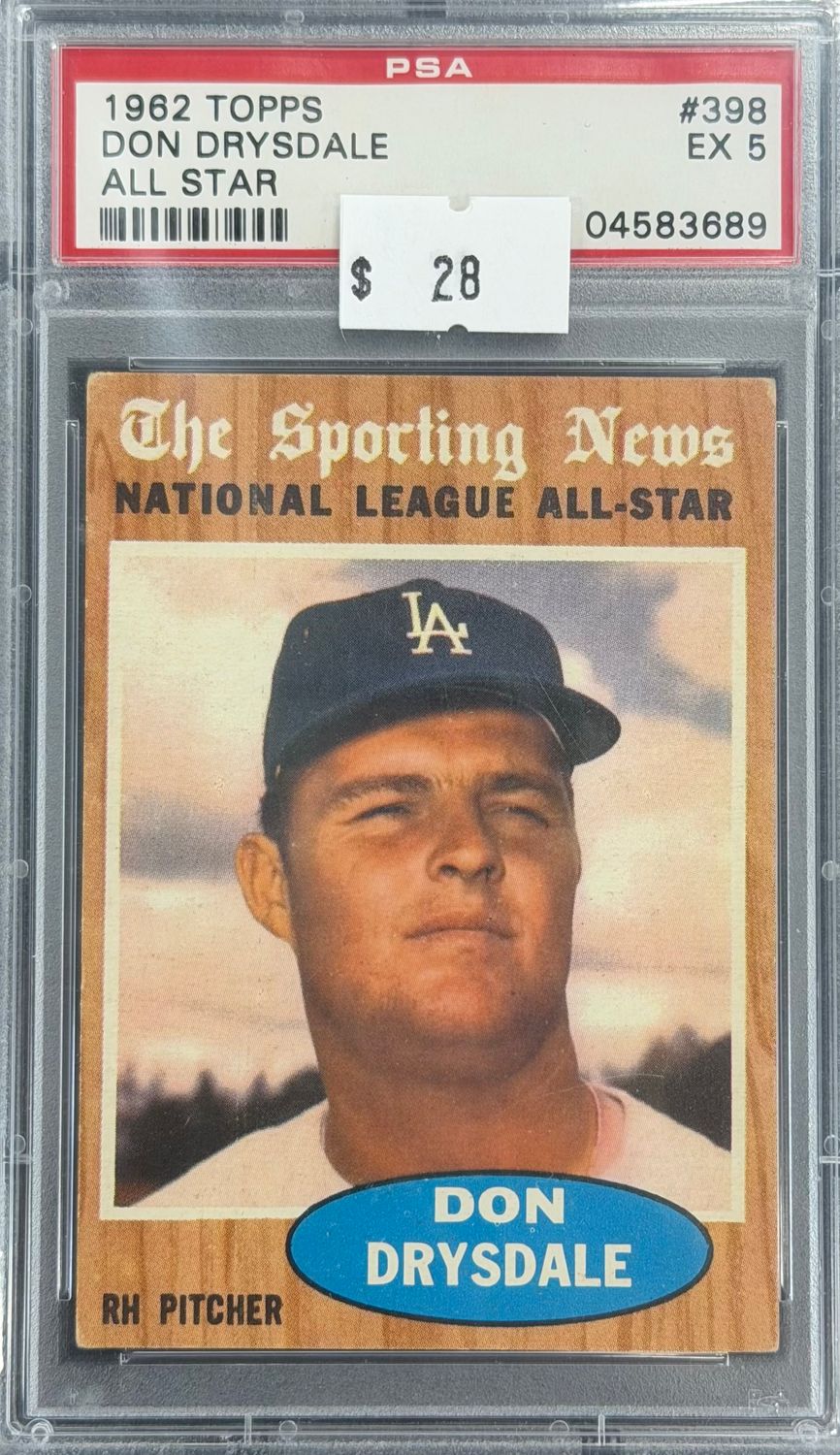1962 Topps Don Drysdale #398 PSA 5 (EX) #04583689