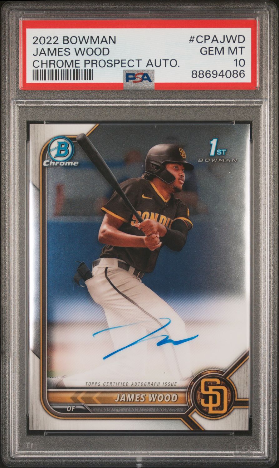 2022 Bowman James Wood #CPAJWD Chrome Prospect Auto PSA 10 (GEM MT) #88694086
