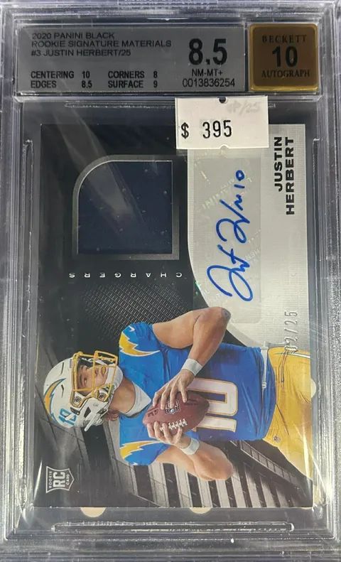 2020 Panini Black Justin Herbert #3 Rookie Signature Materials /25 BGS 8.5 (NM-MT+) #0013836254