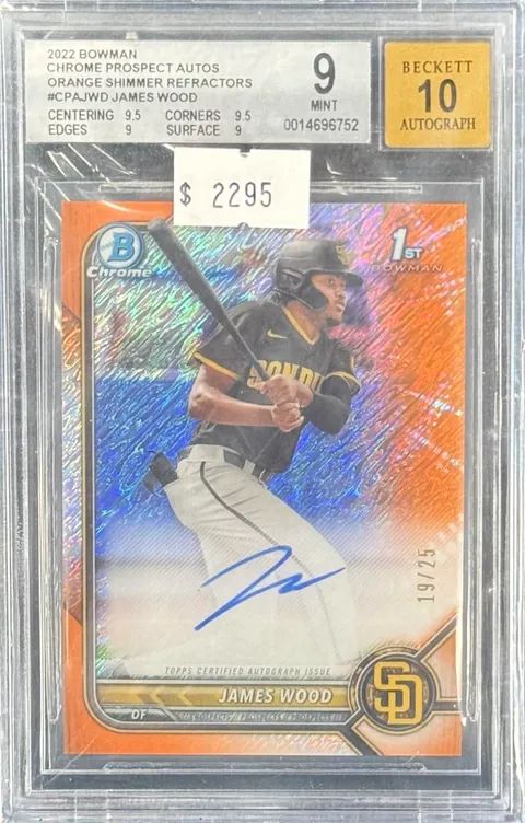 2022 Bowman James Wood #CPAJWD Chrome Prospect Autos Orange Shimmer Refractors BGS 9 (MINT) #0014696752