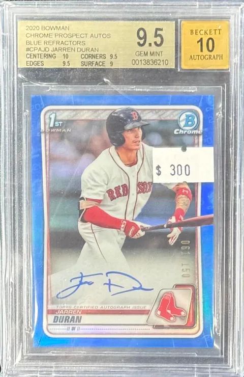 2020 Bowman Jarren Duran #CPAJD Chrome Prospect Autos Blue Refractors BGS 9.5 (GEM MINT) #0013836210