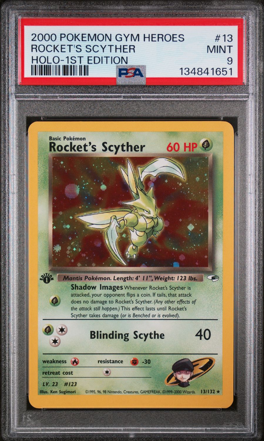 2000 Pokemon Gym Heroes Rocket's Scyther 1st Edition Holo #13 PSA 9 (MINT) #134841651