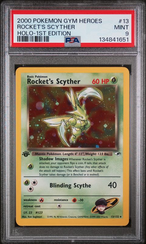 2000 Pokemon Gym Heroes Rocket's Scyther 1st Edition Holo #13 PSA 9 (MINT) #134841651