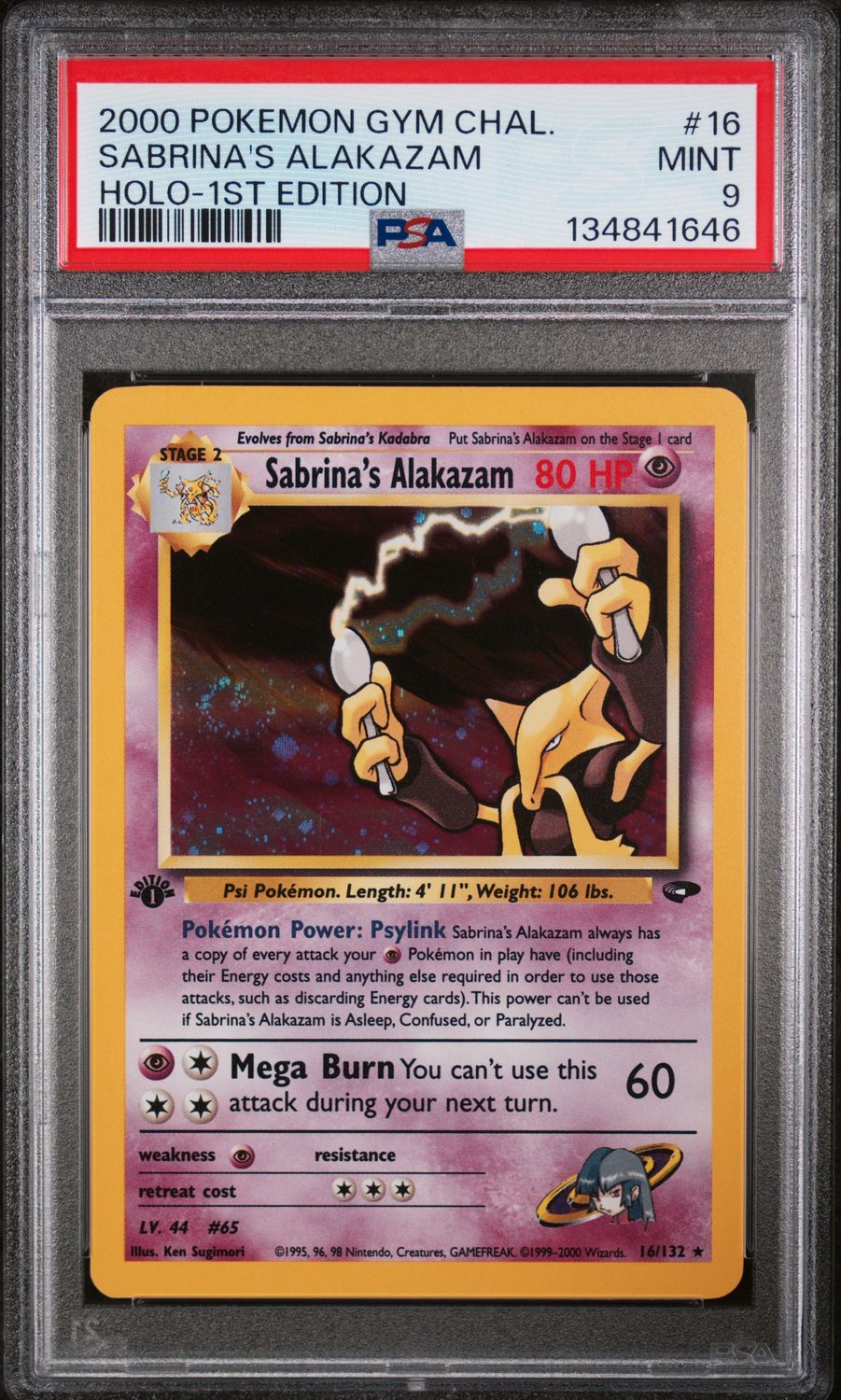 2000 Pokemon Gym Challenge Sabrina's Alakazam 1st Edition Holo #16 PSA 9 (MINT) #134841646