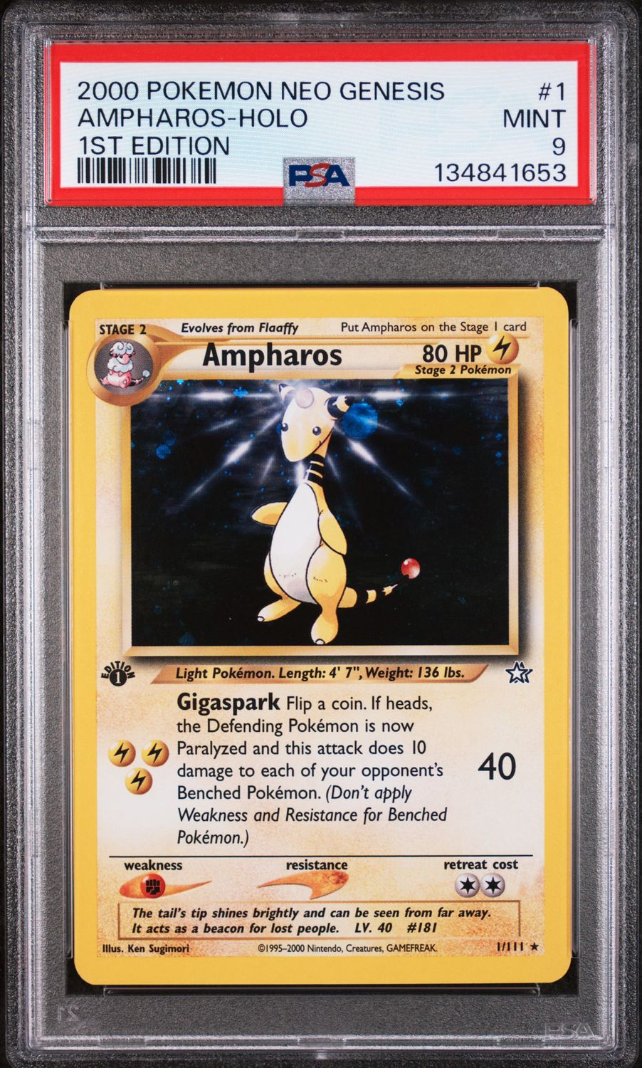 2000 Pokemon Neo Genesis Ampharos 1st Edition Holo #1 PSA 9 (MINT) #134841653