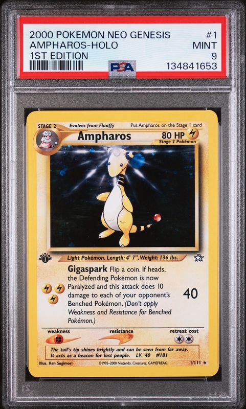 2000 Pokemon Neo Genesis Ampharos 1st Edition Holo #1 PSA 9 (MINT) #134841653