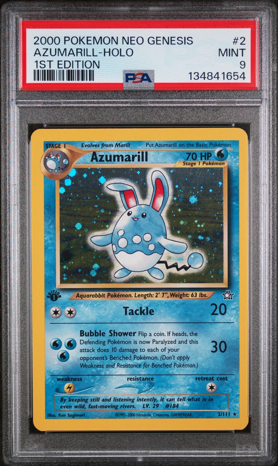 2000 Pokemon Neo Genesis Azumarill 1st Edition Holo #2 PSA 9 (MINT) #134841654
