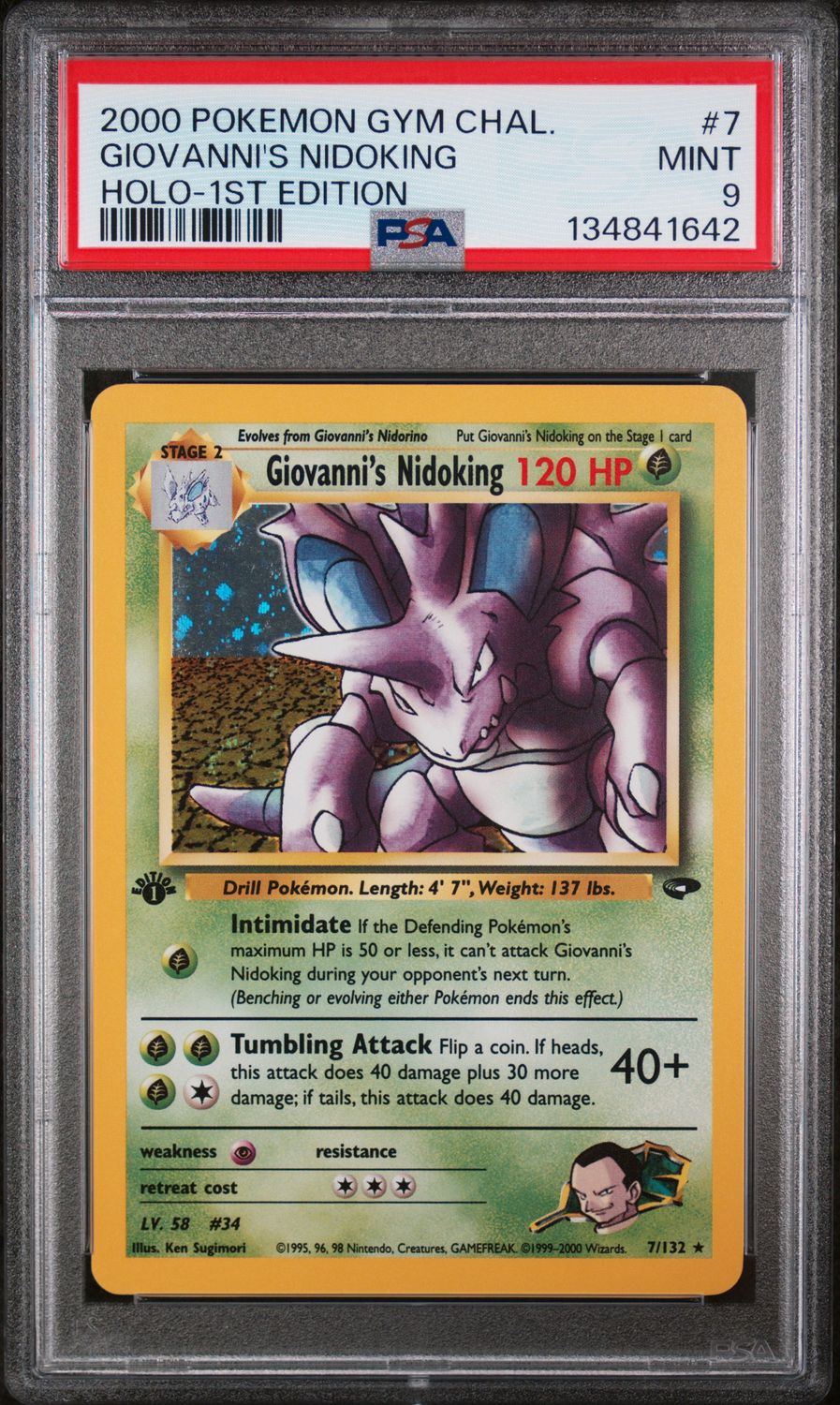 2000 Pokemon Gym Challenge Giovanni's Nidoking 1st Edition Holo #7 PSA 9 (MINT) #134841642