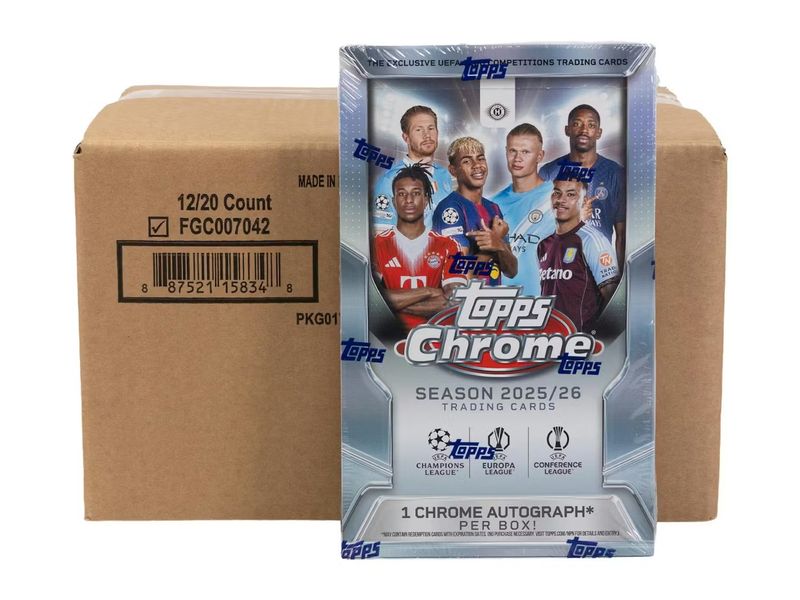 2025-26 Topps Chrome UEFA Club Competitions Soccer Hobby 12-Box Case [Topps Direct]