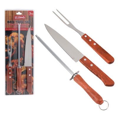 BBQ TOOL SET,3pc 5.5 w/WOOD HA