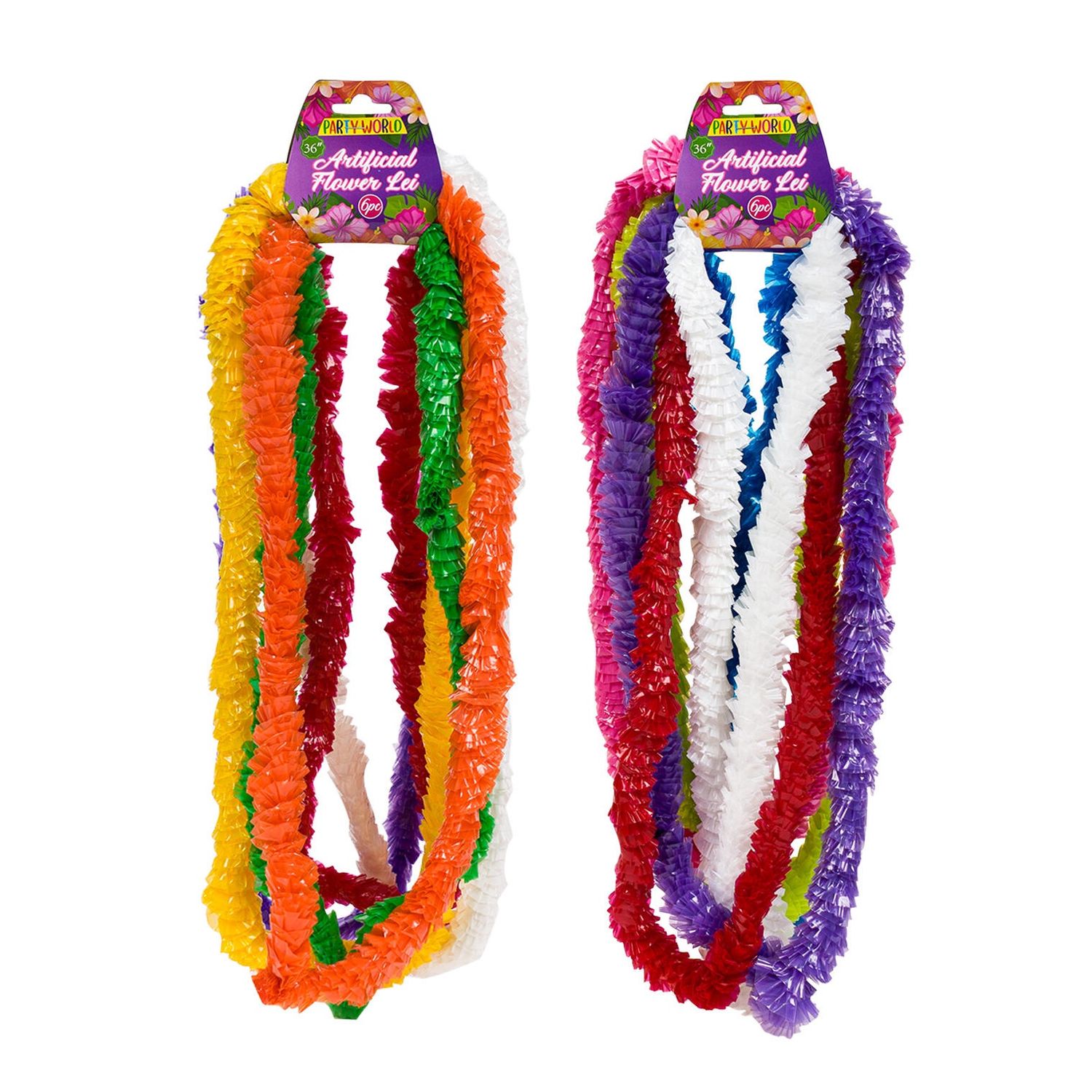 FLOWER LEI,6pc 36"HAWAIIAN AST