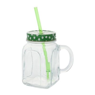 GLASS MASON JAR WITH HNDLE &amp; LID