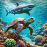 TURTLE/SHARK OIL PAINTING