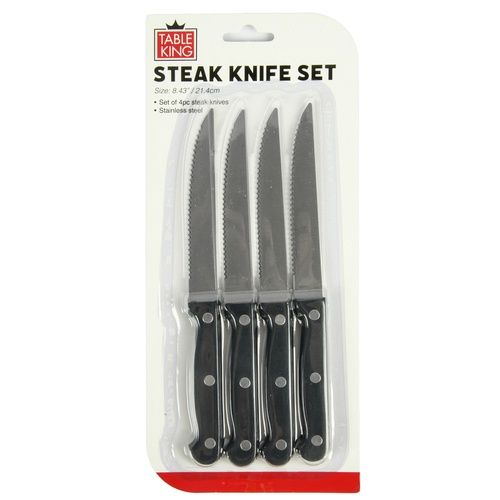TABLE KING STEAK KNIFE 4PC W/BLK PLASTIC HANDLE