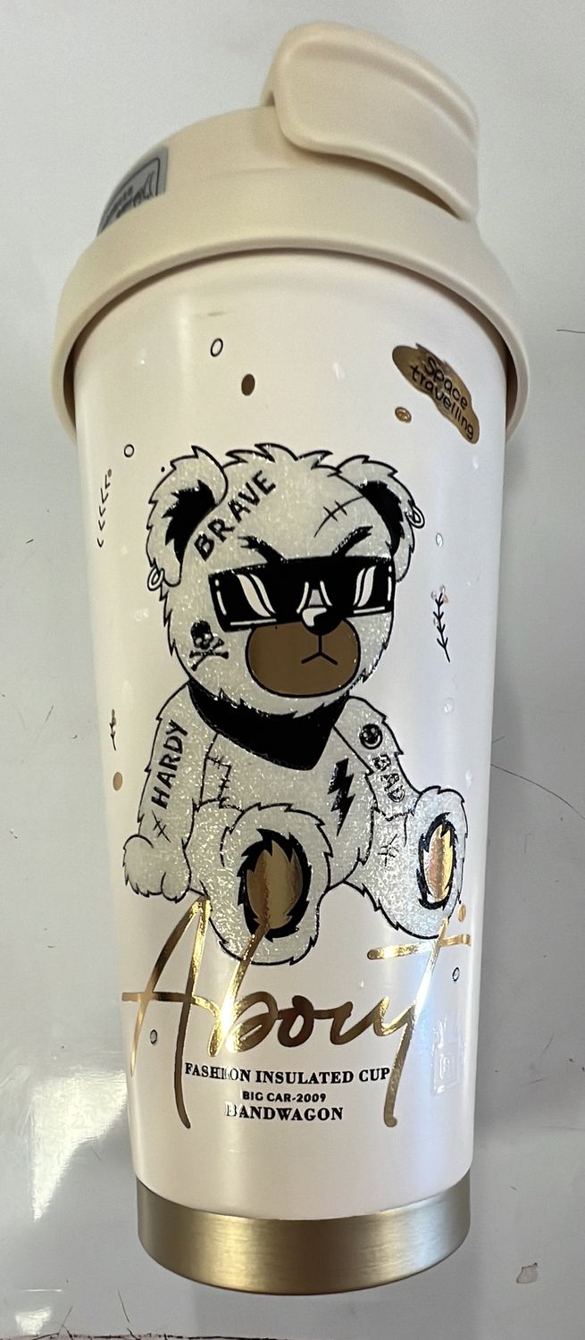 BAD BAD BEAR DOUBLE DRINK INNER SPRAY CERAMIC THERMOS CUP 520ML