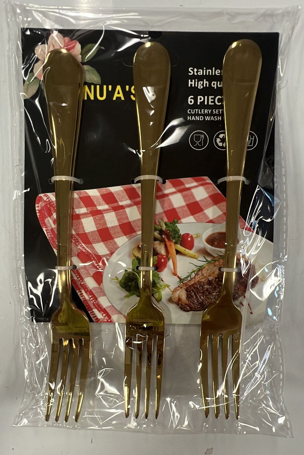D08 COLORFUL/GOLD FORK 6PC SINGLE BI