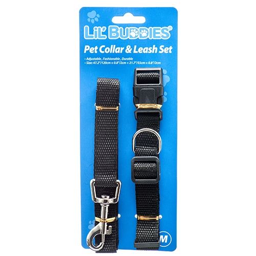 PET COLLAR &amp; LEASH 2PCS W/3 ASST CLRS