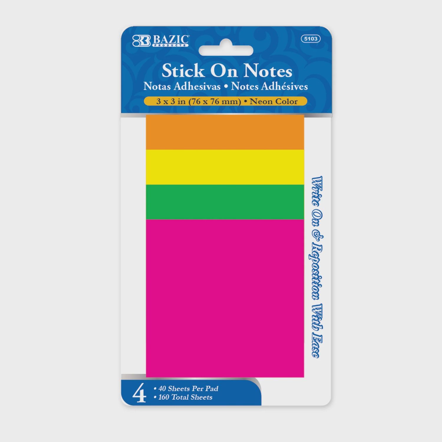 40 Ct. 3" X 3" Neon Sticky Notes (4/Pack)