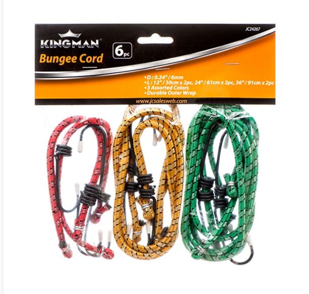 KINGMAN BUNGEE CORD 6PC 12"/24"