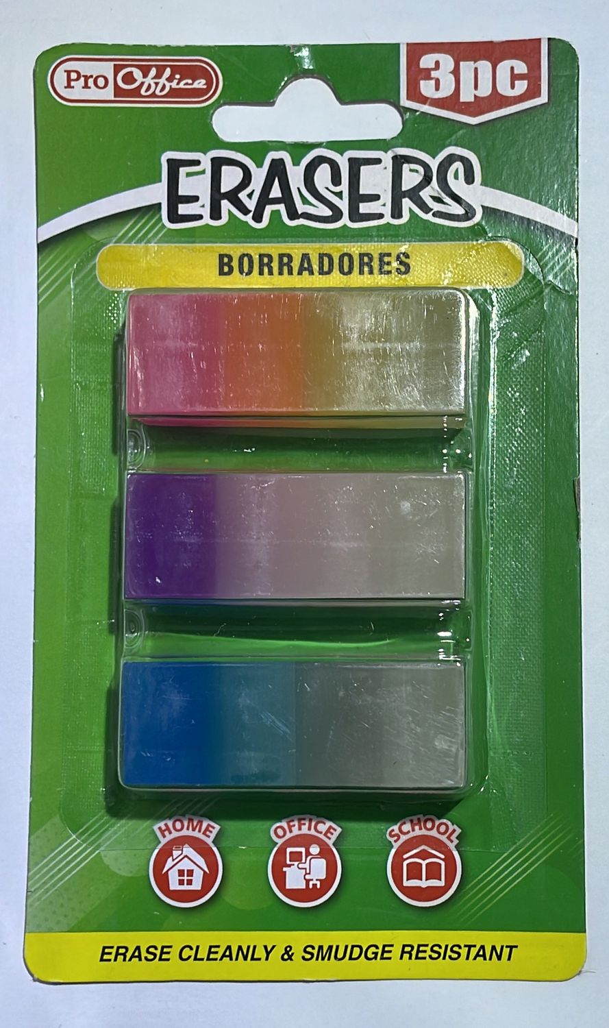 ERASER,3pc 2" RAINBOW CLRS