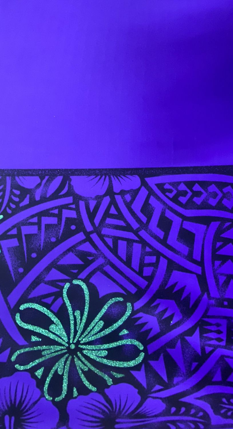 STRETCH HALF-GRN FLO BLK ON PUR