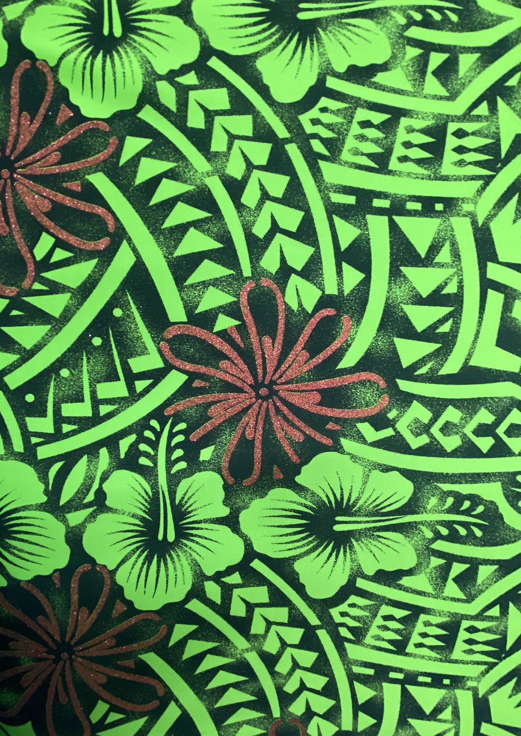 STRETCH FULL-RED FLO ON EM.GRN