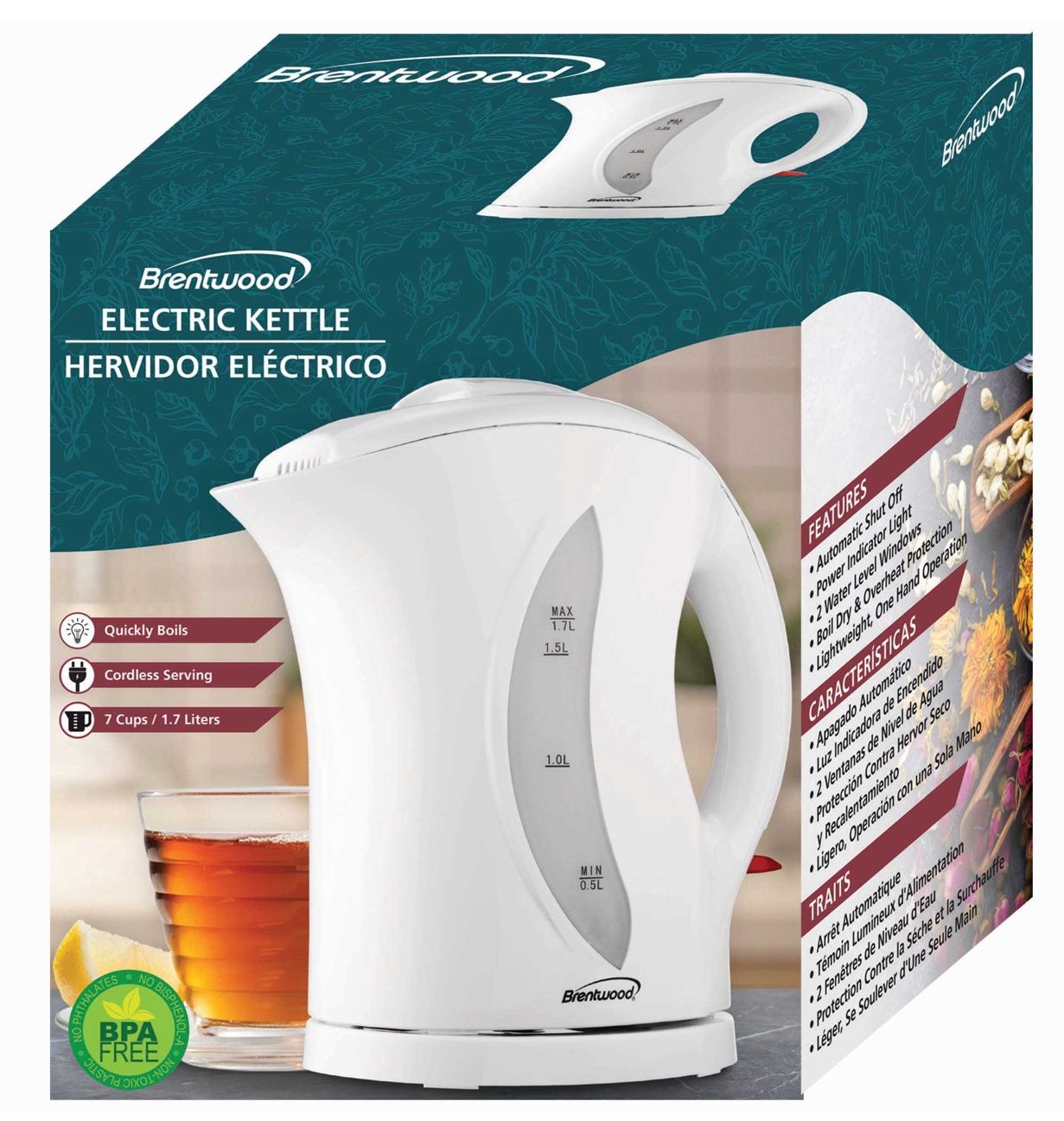 BRENTWD 1.7LIT CORDLESS KETTLE-