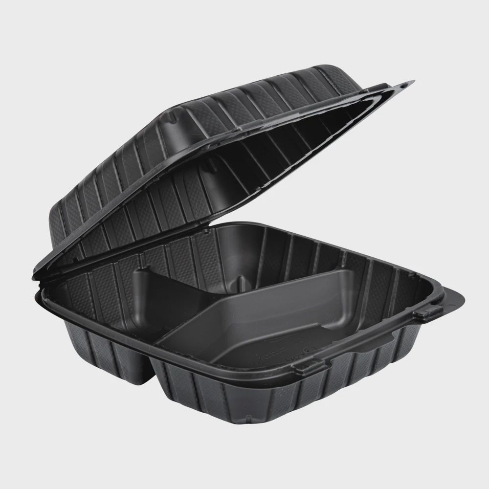 CLAMSHELL FOOD CONTAINER 10" 50PCS WHITE /BLACK, 50 / CARTON, 10