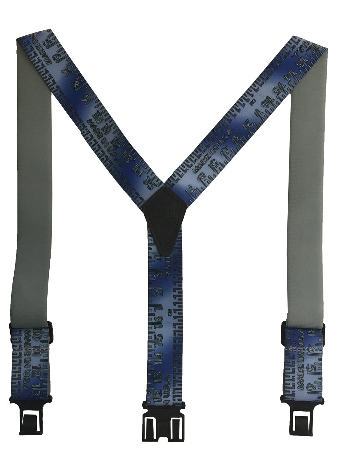 Novelty Perry Suspenders™ - Blue Metallic Tape Measure