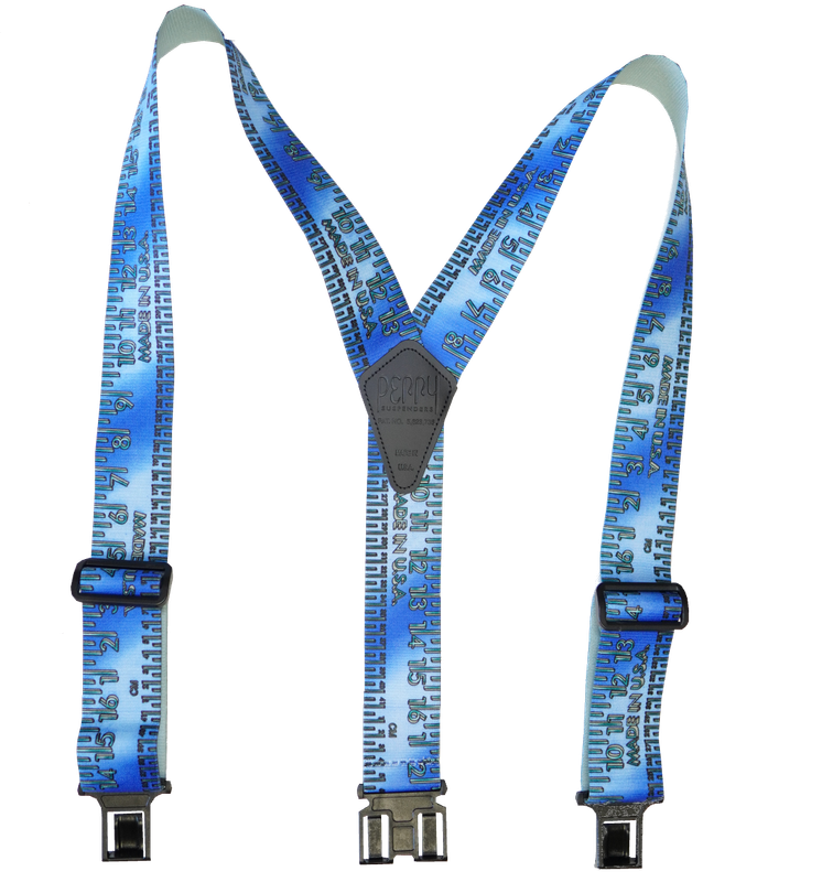 Novelty Perry Suspenders - Blue Metallic Tape Measure