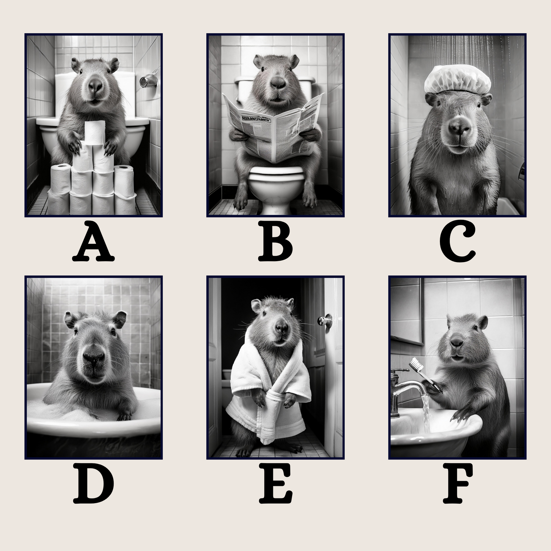 Capybara in the Bathroom Print B&W