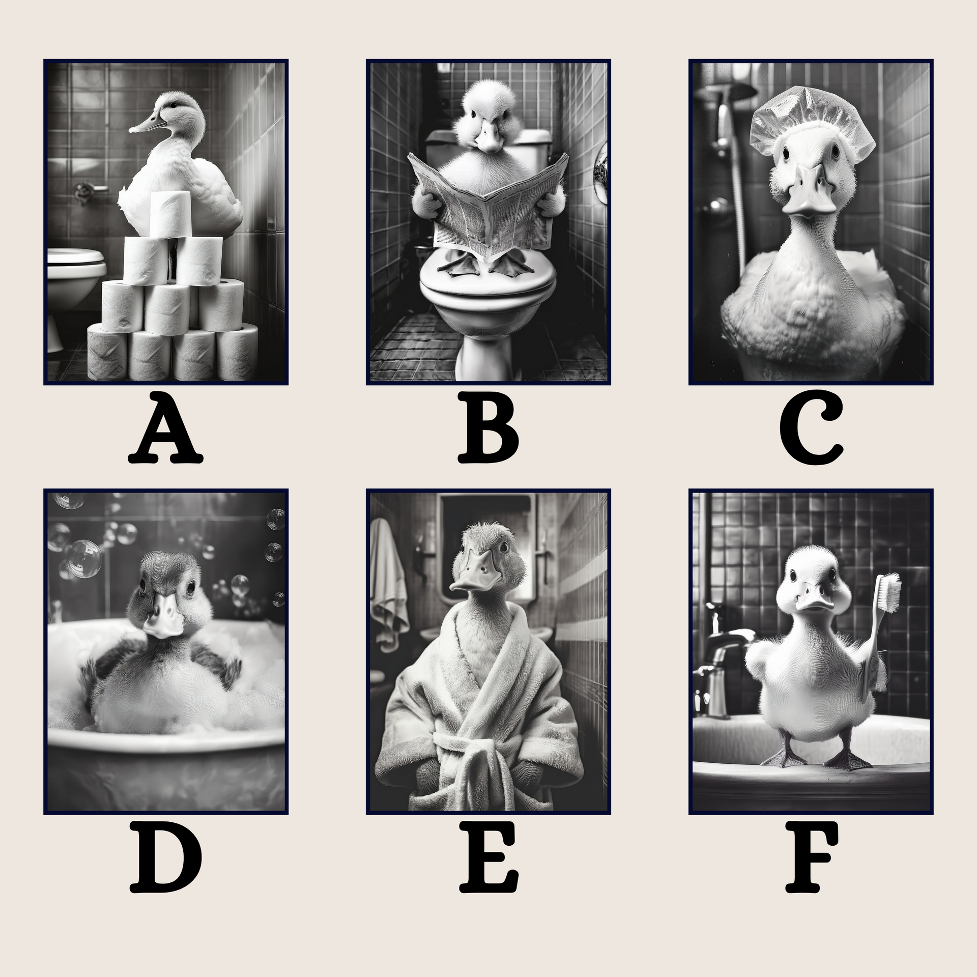 Duck in the Bathroom Print B&W