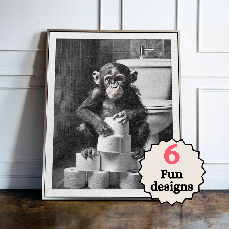 Chimpanzee in the Bathroom Print B&W