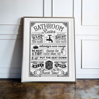 Bathroom Rules B&W Print