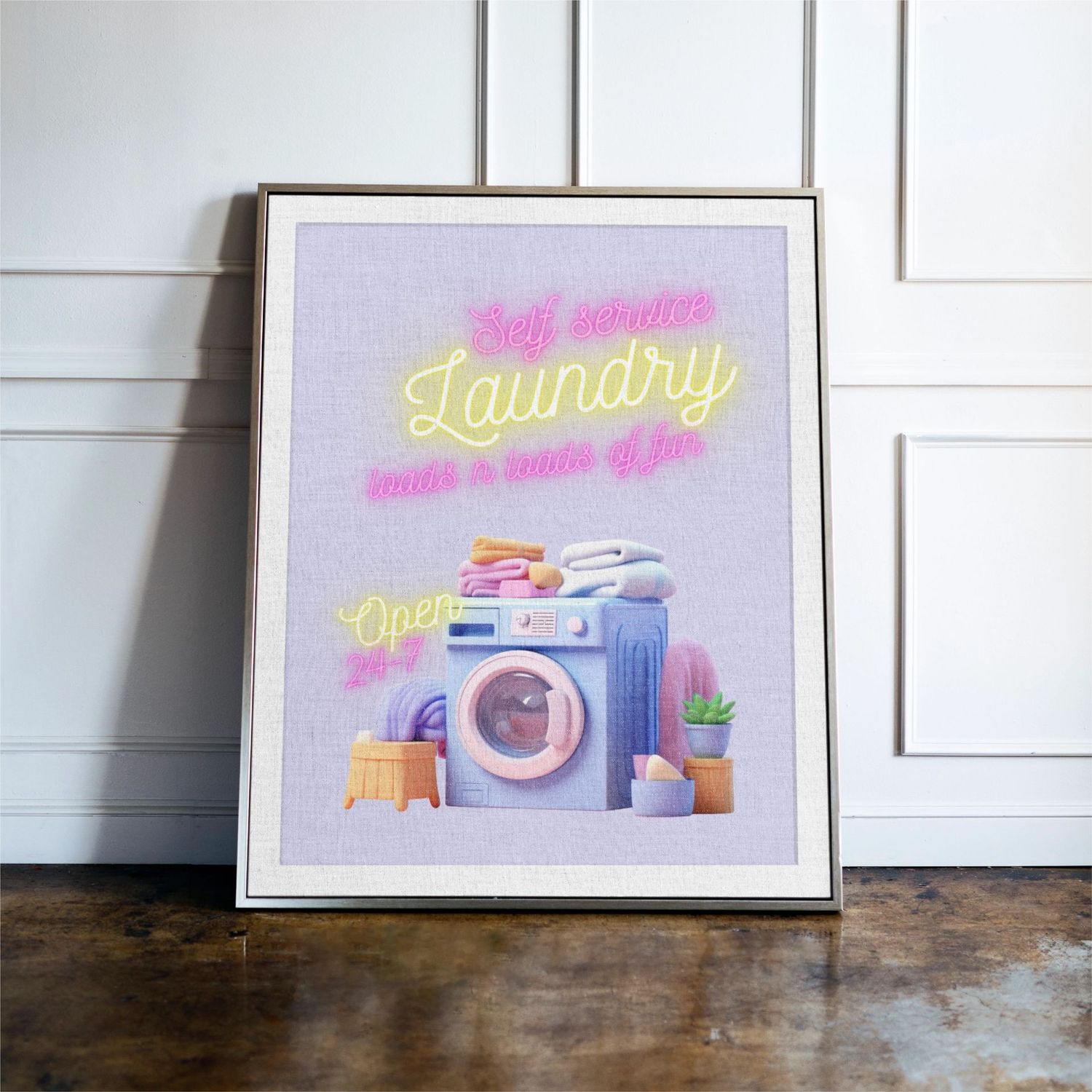 Self Service Laundry Neon Print