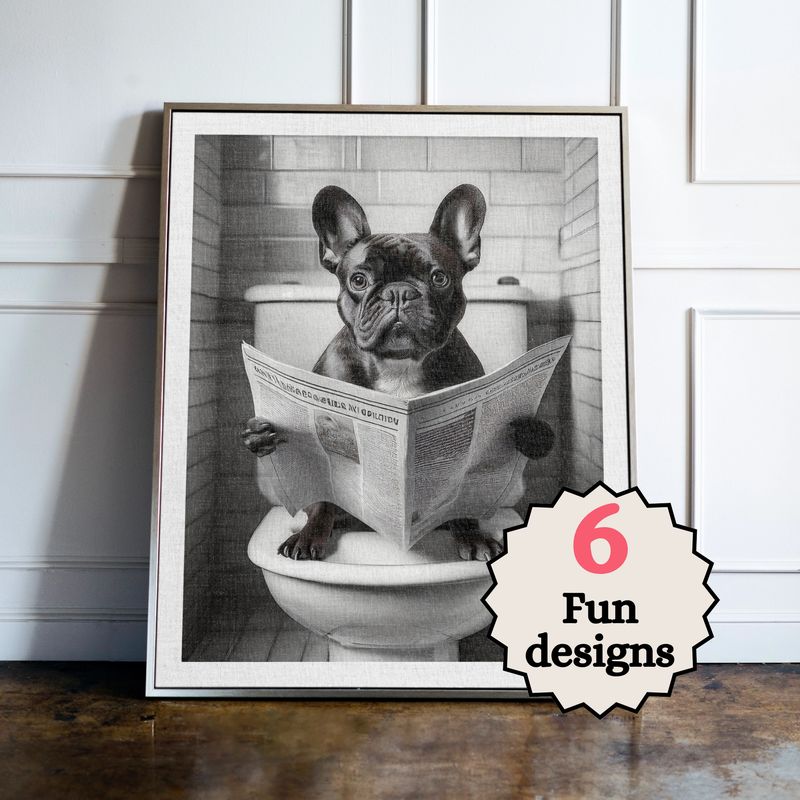 French Bulldog in the Bathroom Print B&W