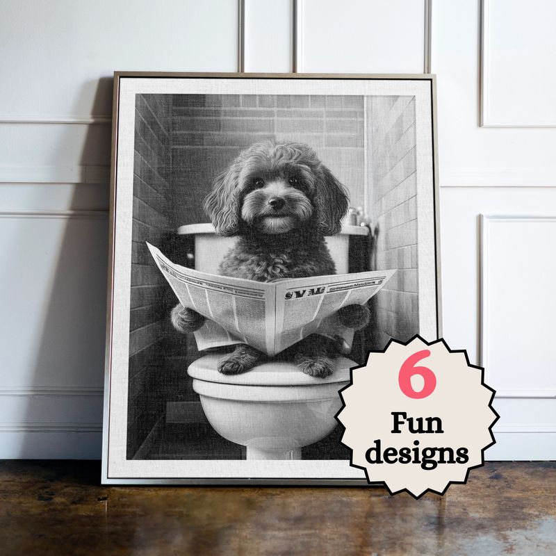 Cavapoo in the Bathroom Print B&W