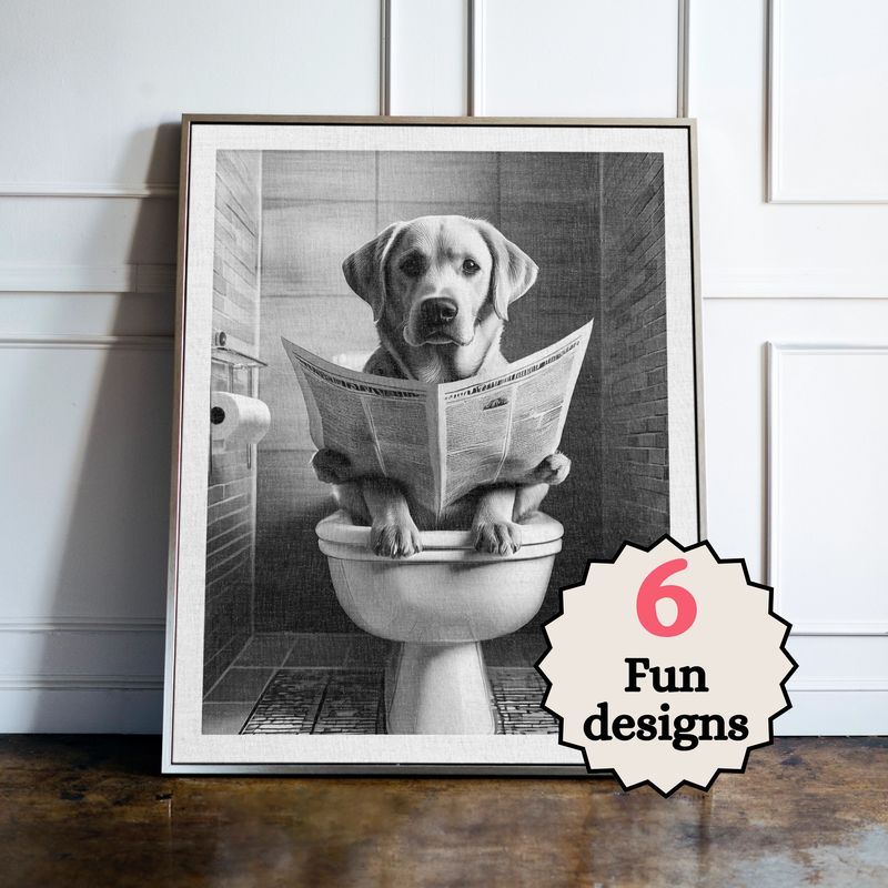 Labrador Retriever in the Bathroom Print B&W