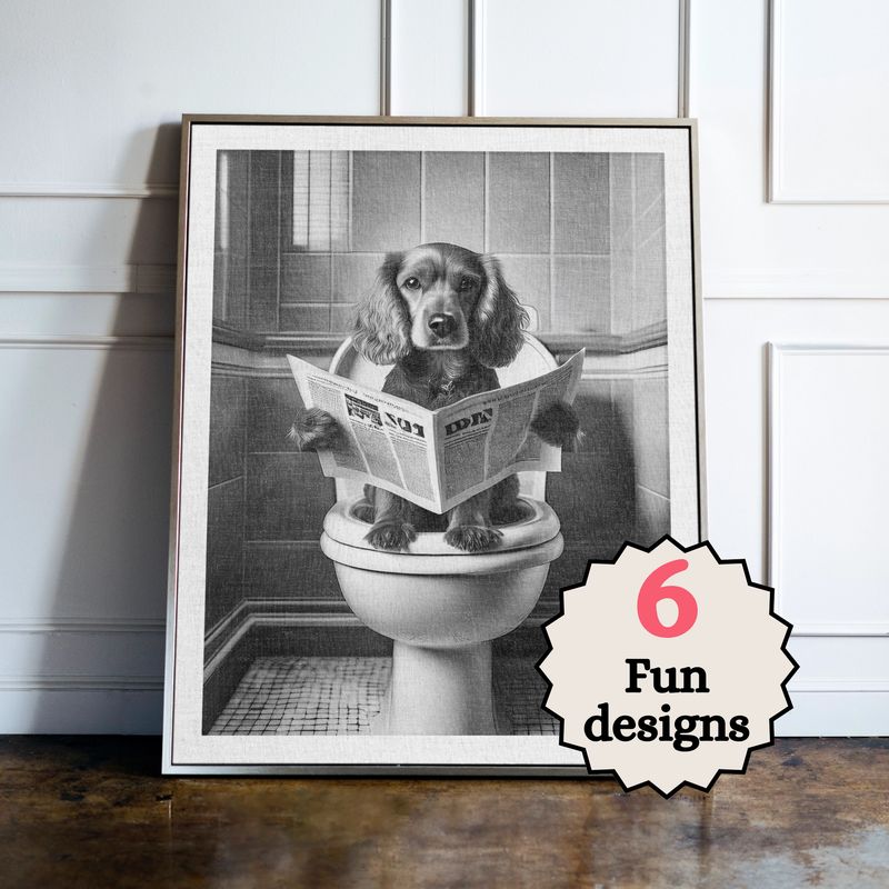 Cocker Spaniel in the Bathroom Print B&W