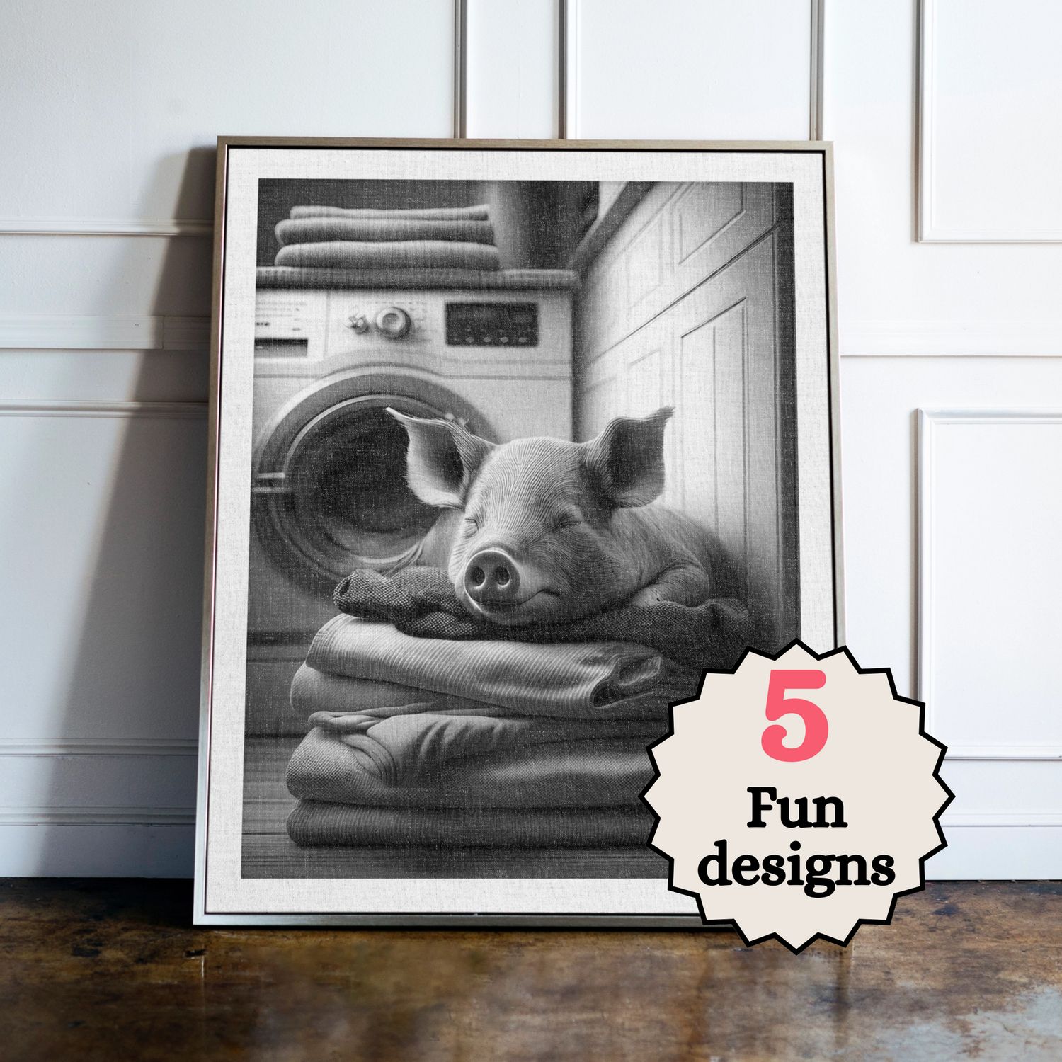 Pig doing the washing Print B&W