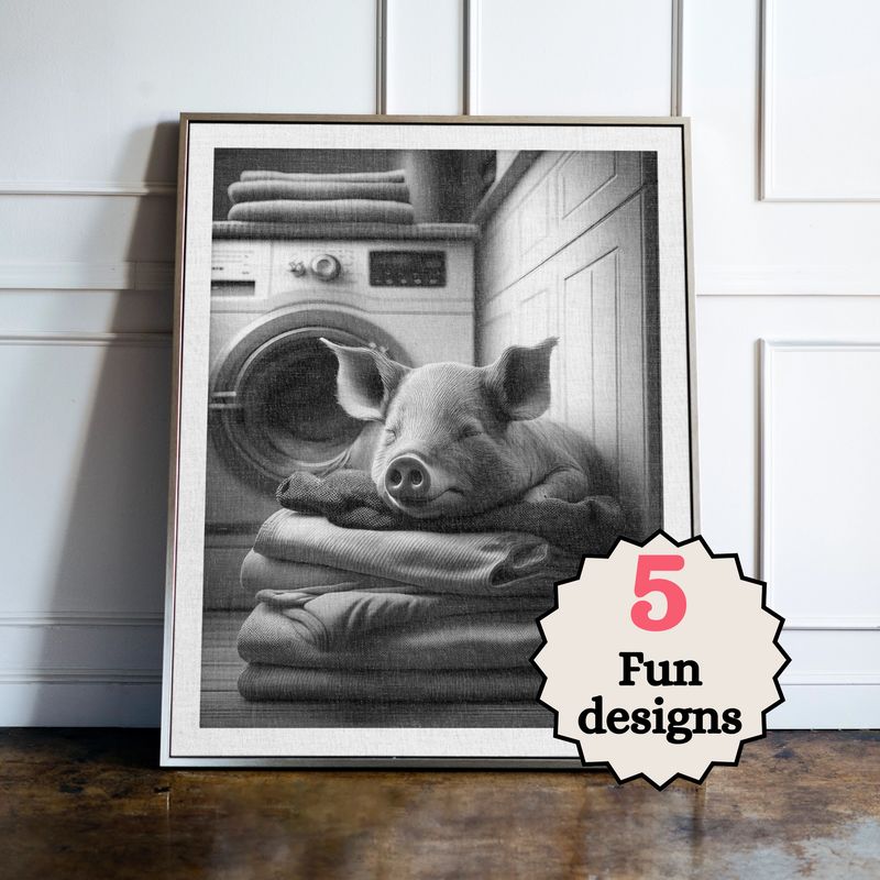 Pig doing the washing Print B&W