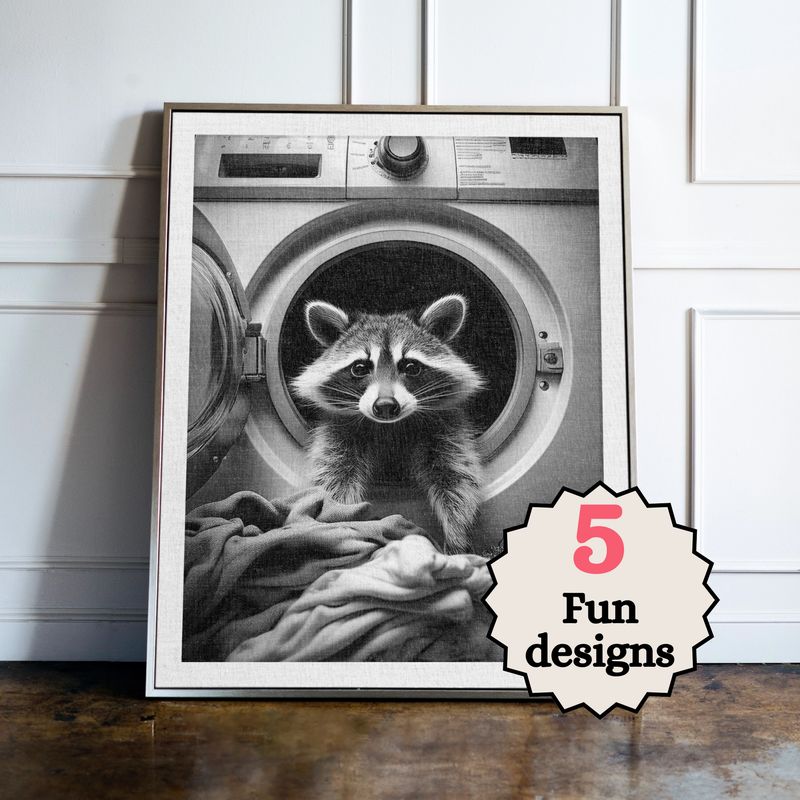 Racoon doing the washing Print B&W