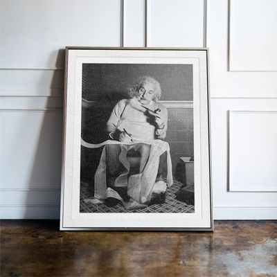 Einstein On the Toilet Black and White Print