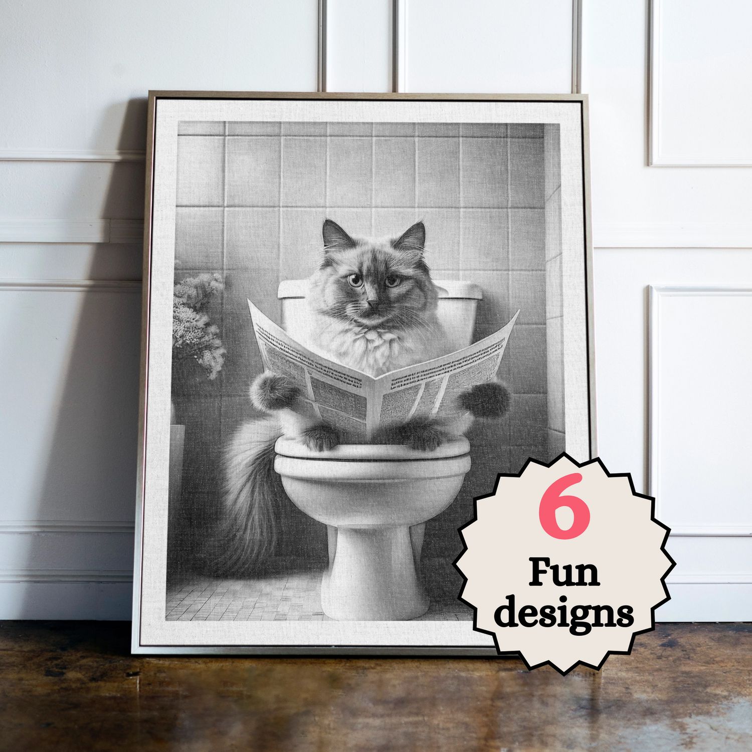 Ragdoll Cat in the Bathroom Print B&W Ragdoll Cat in the Bathroom Print B&W