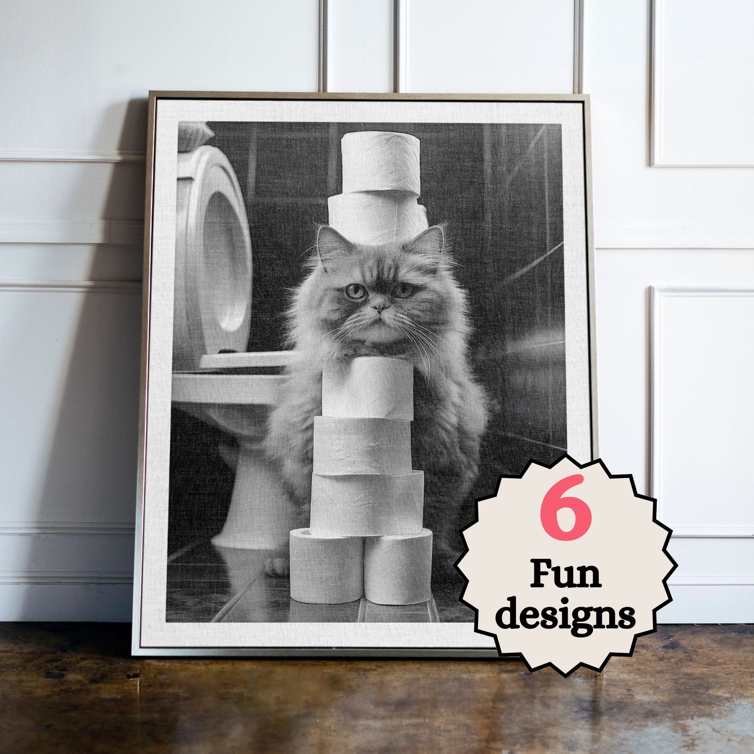 Persian Cat in the Bathroom Print B&W Persian Cat in the Bathroom Print B&W