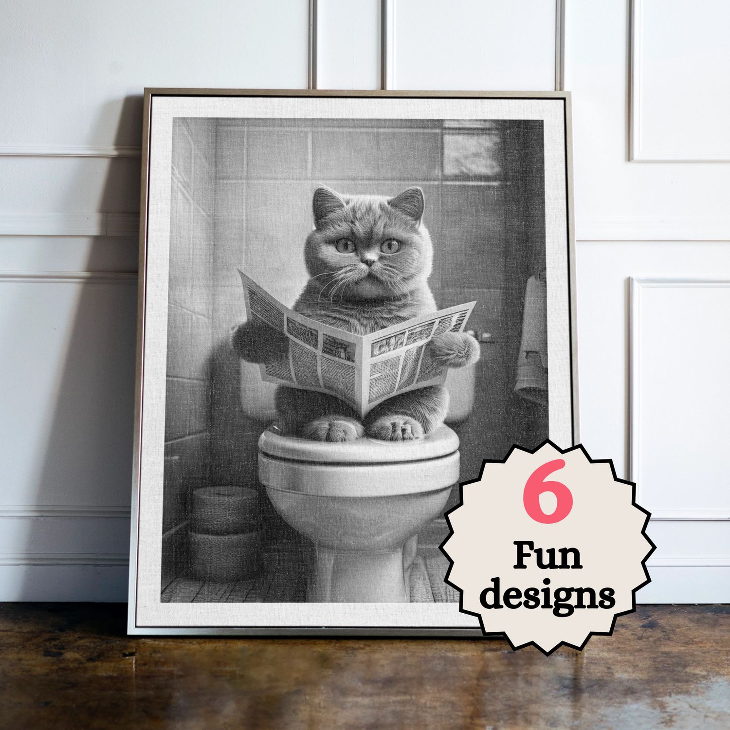 British Shorthair Cat in the Bathroom Print B&W British Shorthair Cat in the Bathroom Print B&W