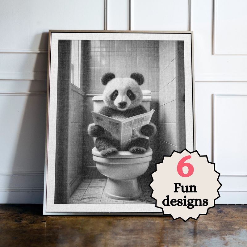Panda in the Bathroom Print B&W