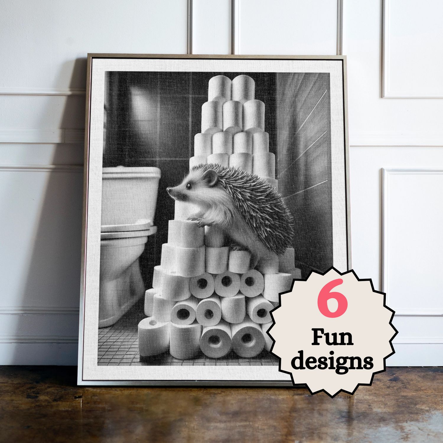 Hedgehog in the Bathroom Print B&W Hedgehog in the Bathroom Print B&W