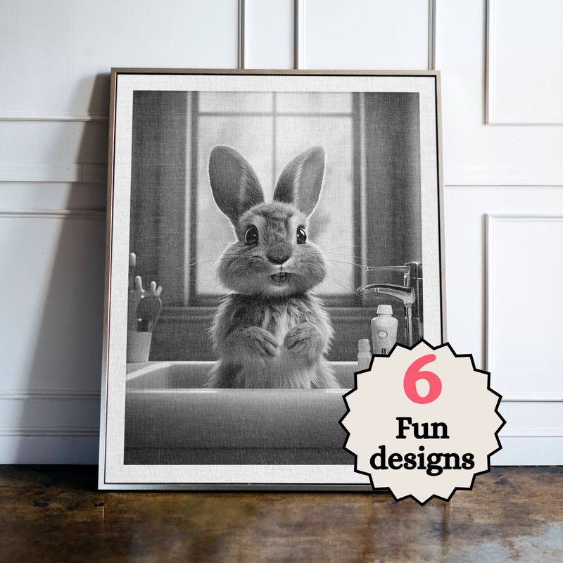 Rabbit in the Bathroom Print B&W